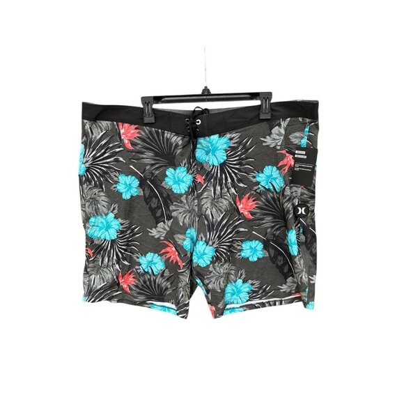 Hurley Mens Phantom Tropics Floral Boardshorts Size 44 Black With Turquoise Red - Picture 3 of 8